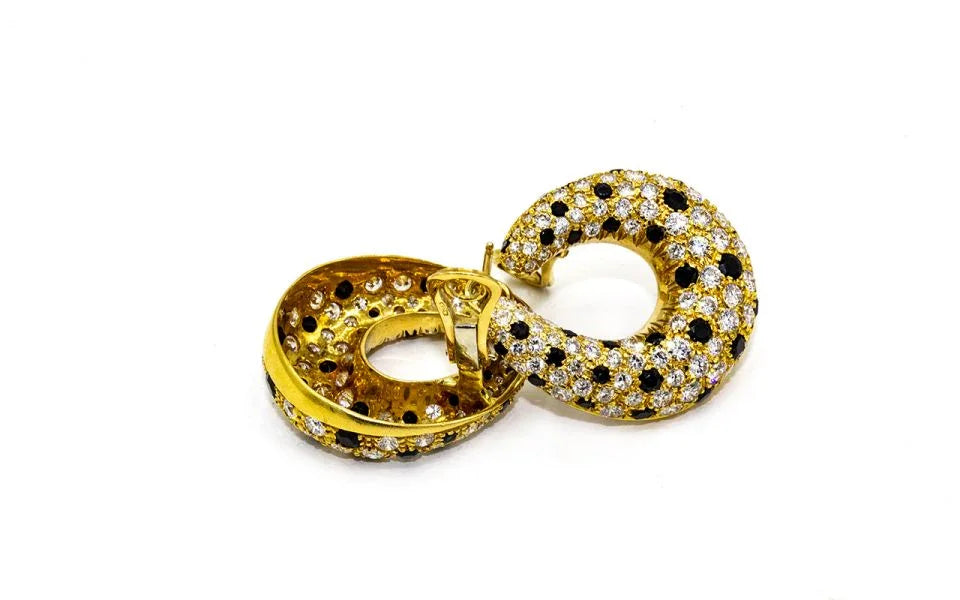 18K Yellow Gold Diamond & Onyx Earrings - The Back Vault