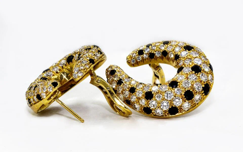 18K Yellow Gold Diamond & Onyx Earrings - The Back Vault