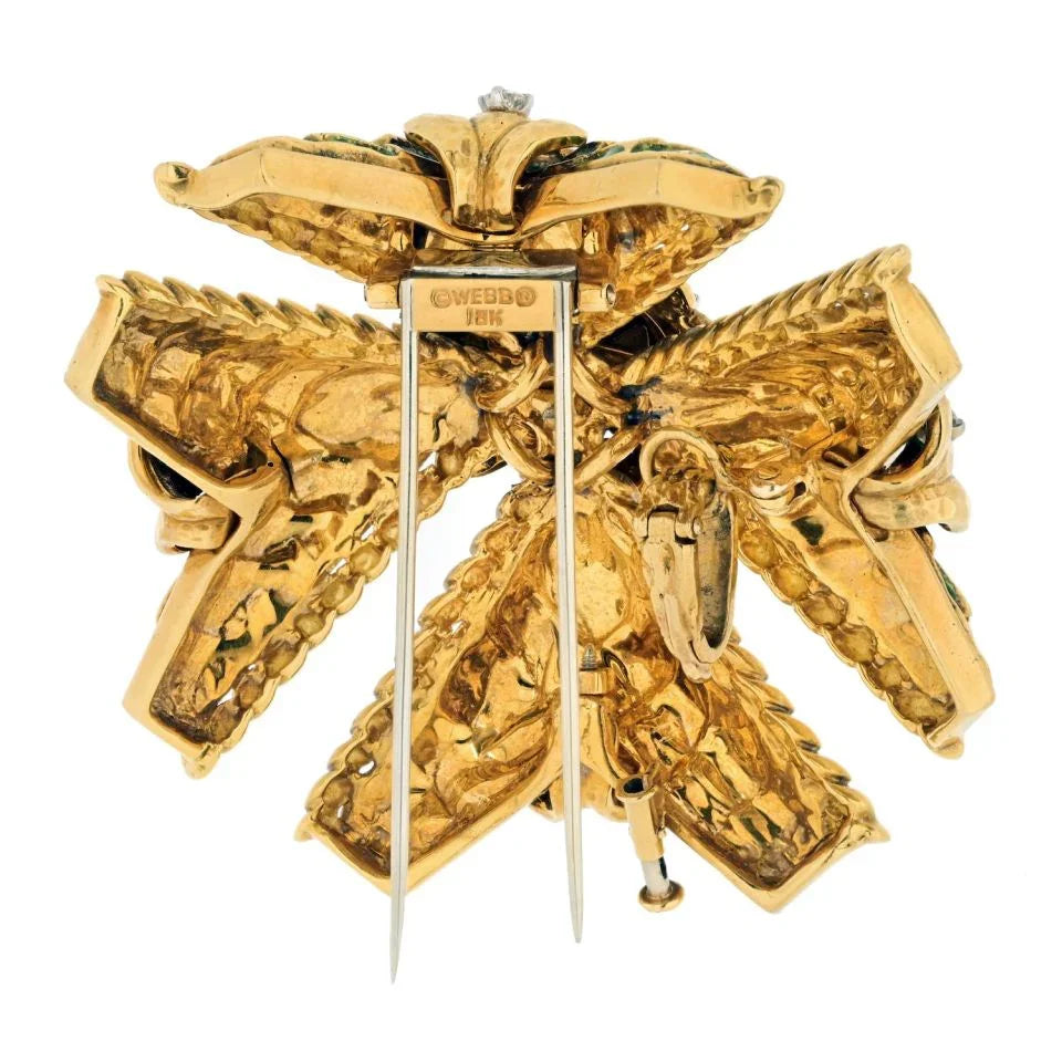 David Webb Maltese Cr 18K Yellow Gold Large Diamond and Green Enamel Pendant - The Back Vault