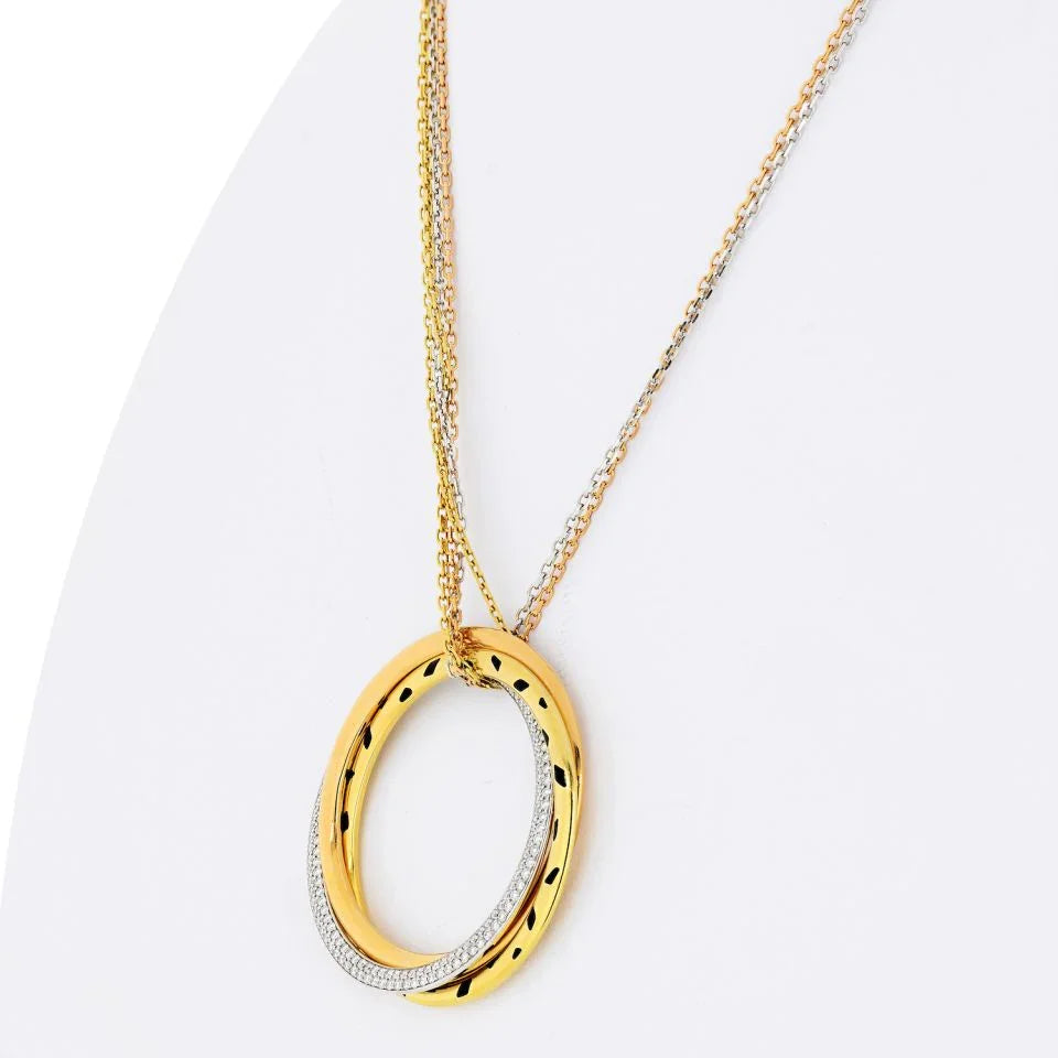 Cartier Trinity 18K Two Tone Diamond Panthere Circle on Triple Chain Pendant - The Back Vault
