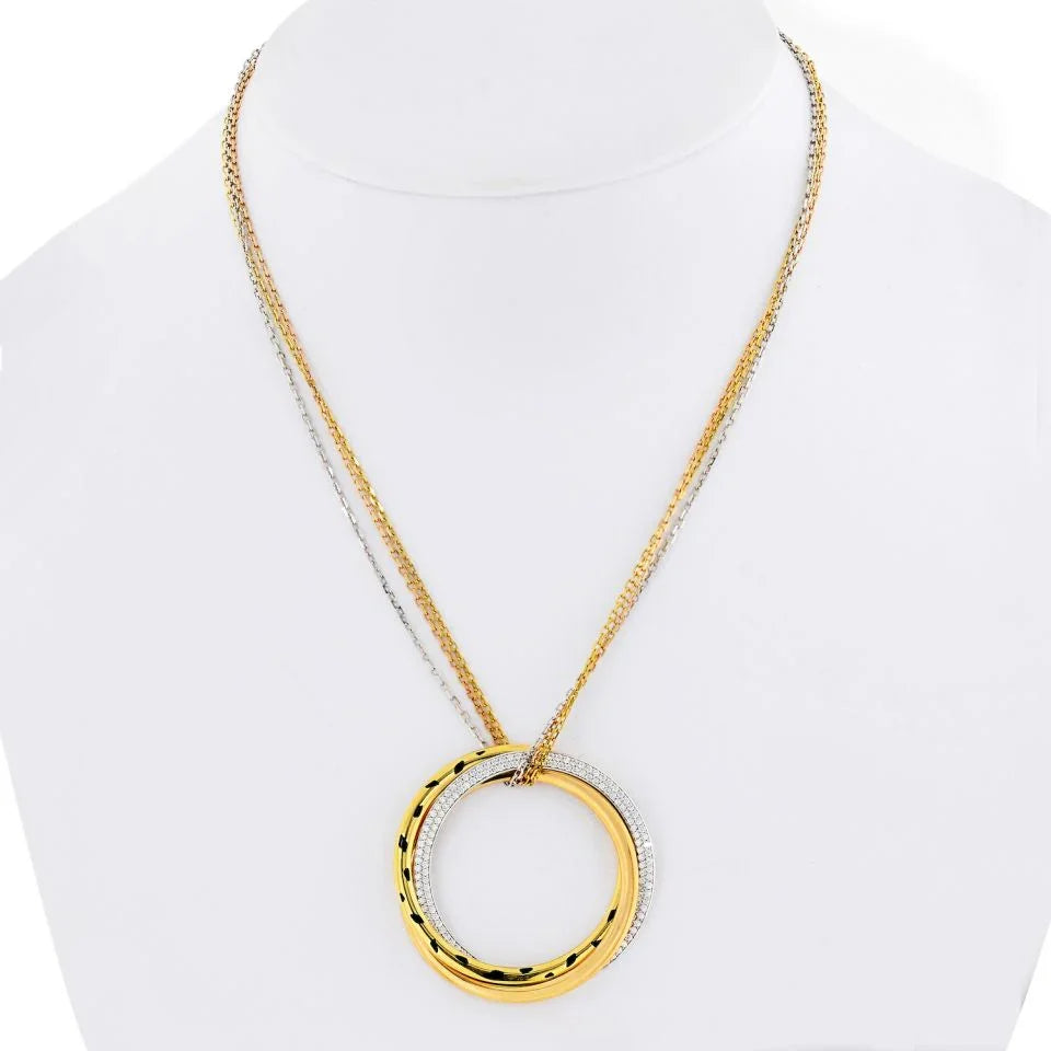 Cartier Trinity 18K Two Tone Diamond Panthere Circle on Triple Chain Pendant - The Back Vault