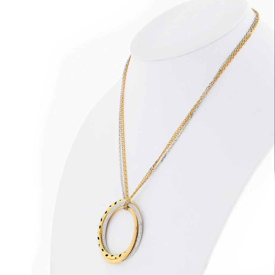 Cartier Trinity 18K Two Tone Diamond Panthere Circle on Triple Chain Pendant - The Back Vault