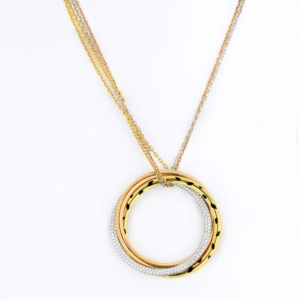 Cartier Trinity 18K Two Tone Diamond Panthere Circle on Triple Chain Pendant - The Back Vault