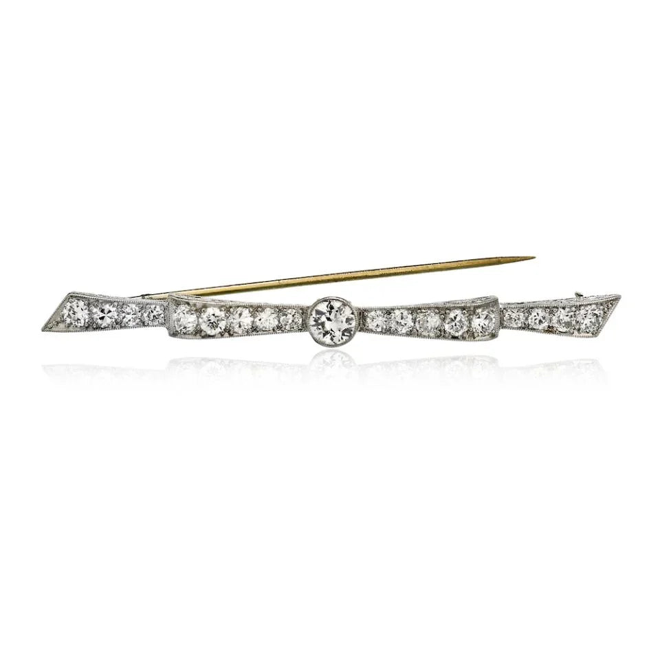Art Deco Platinum 2.50 carat Diamond Bow Bar Pin Brooch - The Back Vault