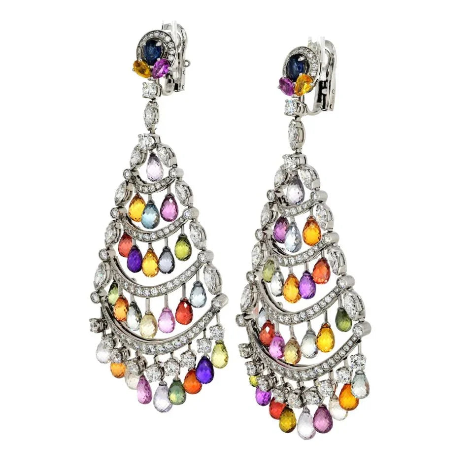 Graff 18K White Gold Multicolor Sapphire & Diamond Chandelier Earrings - The Back Vault