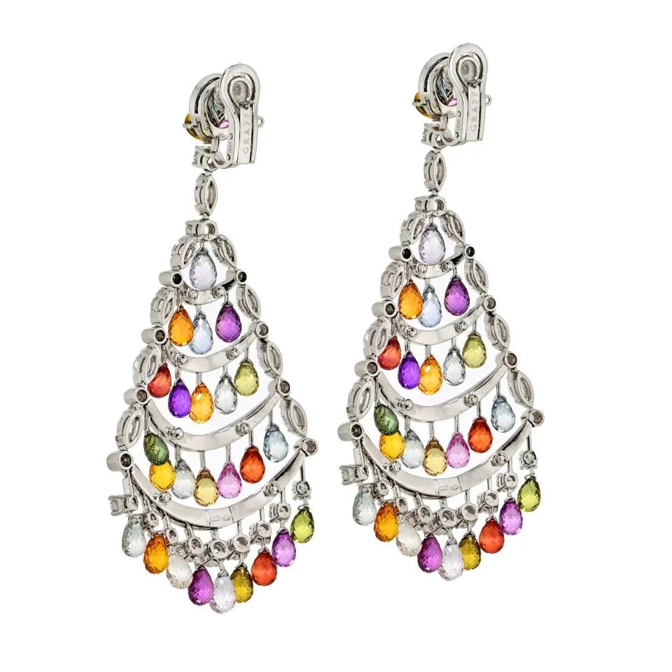 Graff 18K White Gold Multicolor Sapphire & Diamond Chandelier Earrings - The Back Vault