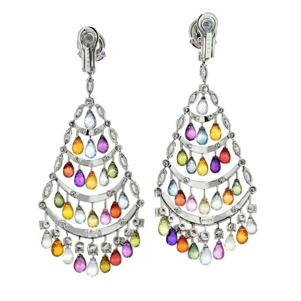 Graff 18K White Gold Multicolor Sapphire & Diamond Chandelier Earrings - The Back Vault