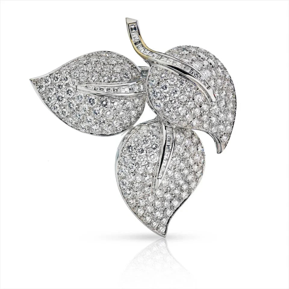 18K White Gold Diamond Leaf Brooch - The Back Vault