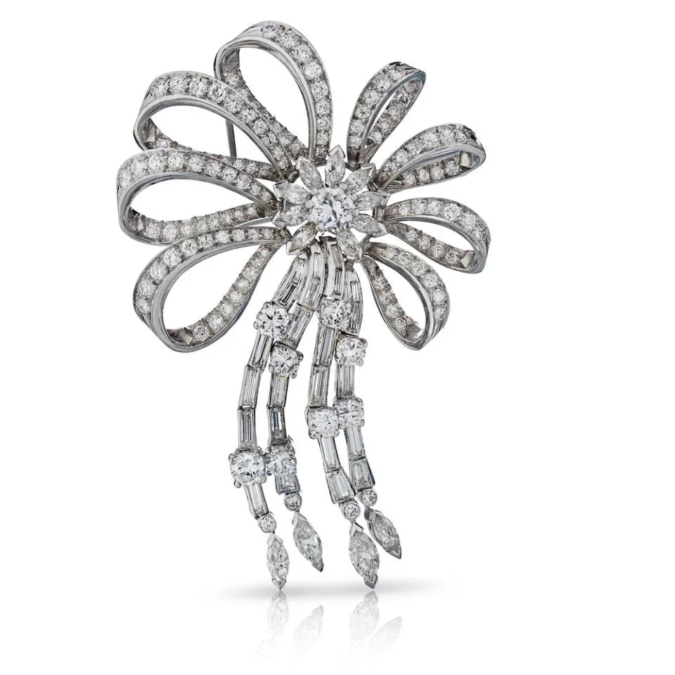 Circa 1950's Platinum 13 Carat Vintage Diamond Brooch - The Back Vault