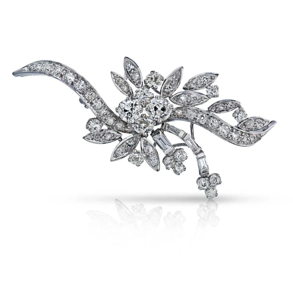 Platinum 7 carat Old Mine Diamond Brooch - The Back Vault