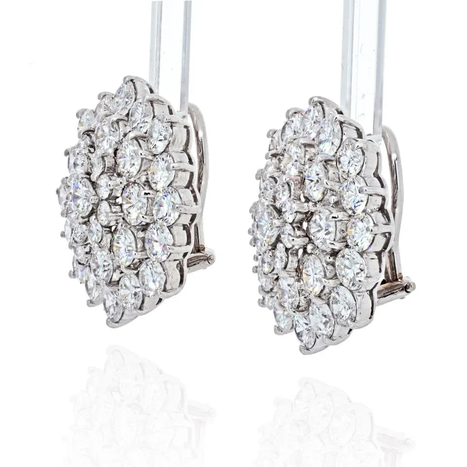 Platinum 13 carat Diamond Cluster Clip Earrings - The Back Vault