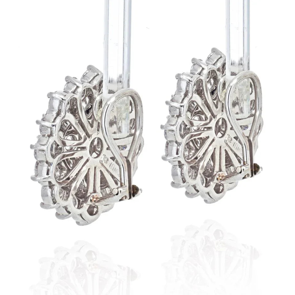 Platinum 13 carat Diamond Cluster Clip Earrings - The Back Vault