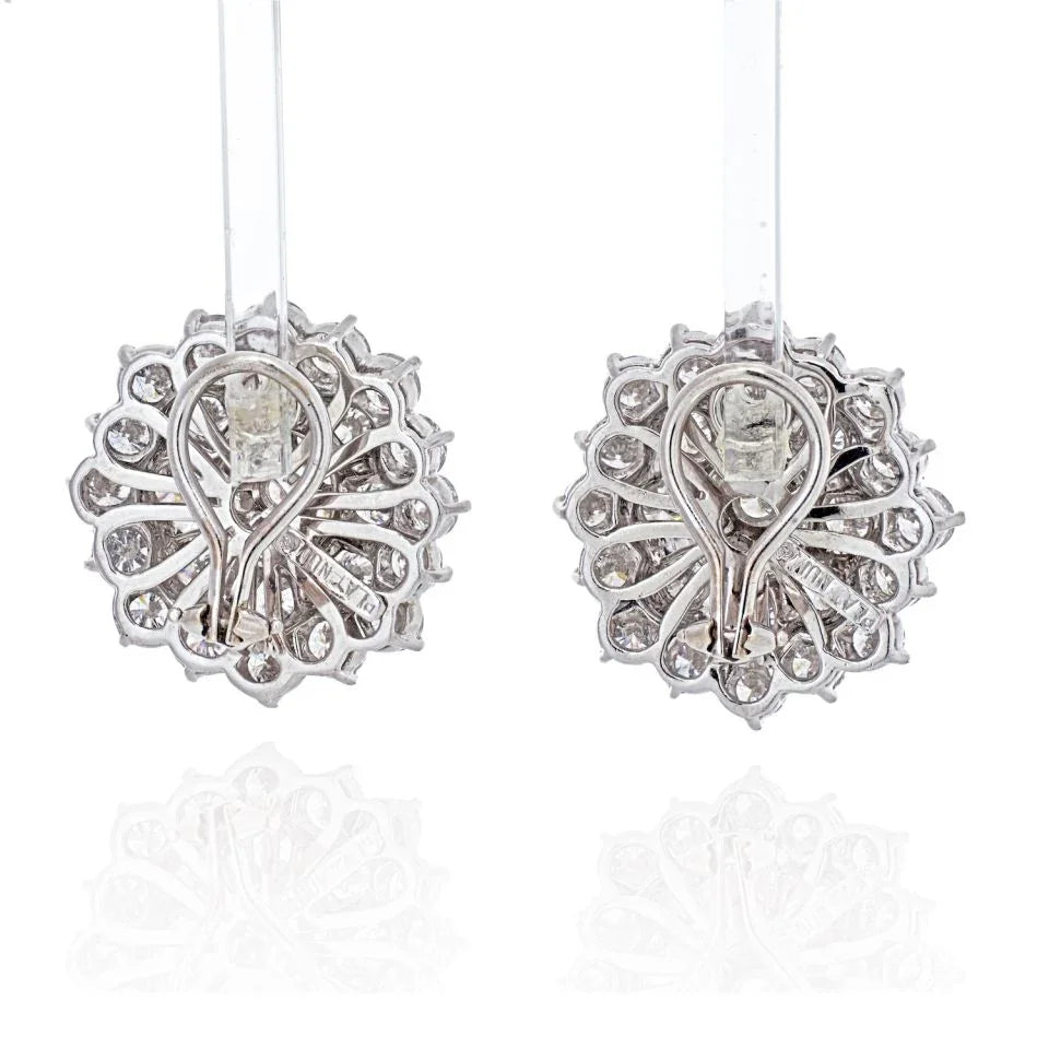 Platinum 13 carat Diamond Cluster Clip Earrings - The Back Vault