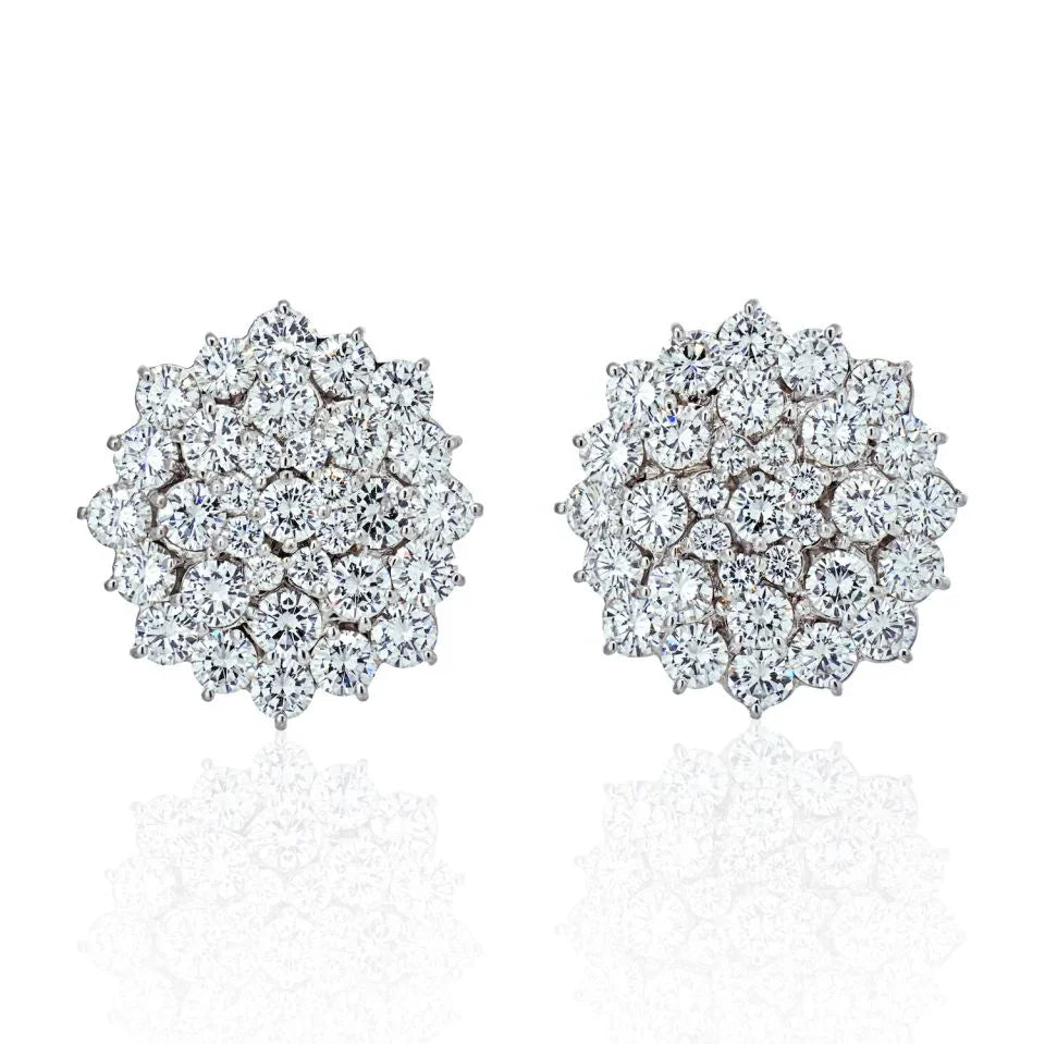 Platinum 13 carat Diamond Cluster Clip Earrings - The Back Vault