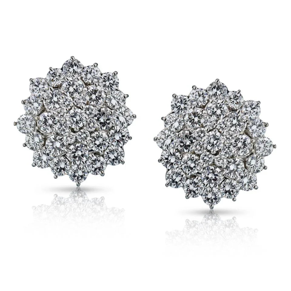 Platinum 13 carat Diamond Cluster Clip Earrings - The Back Vault