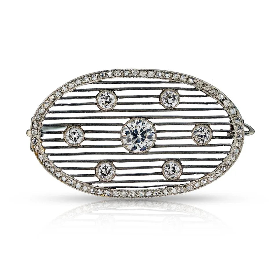 Edwardian Platinum 2.50 Carat Old-European Cut Diamond Brooch - The Back Vault