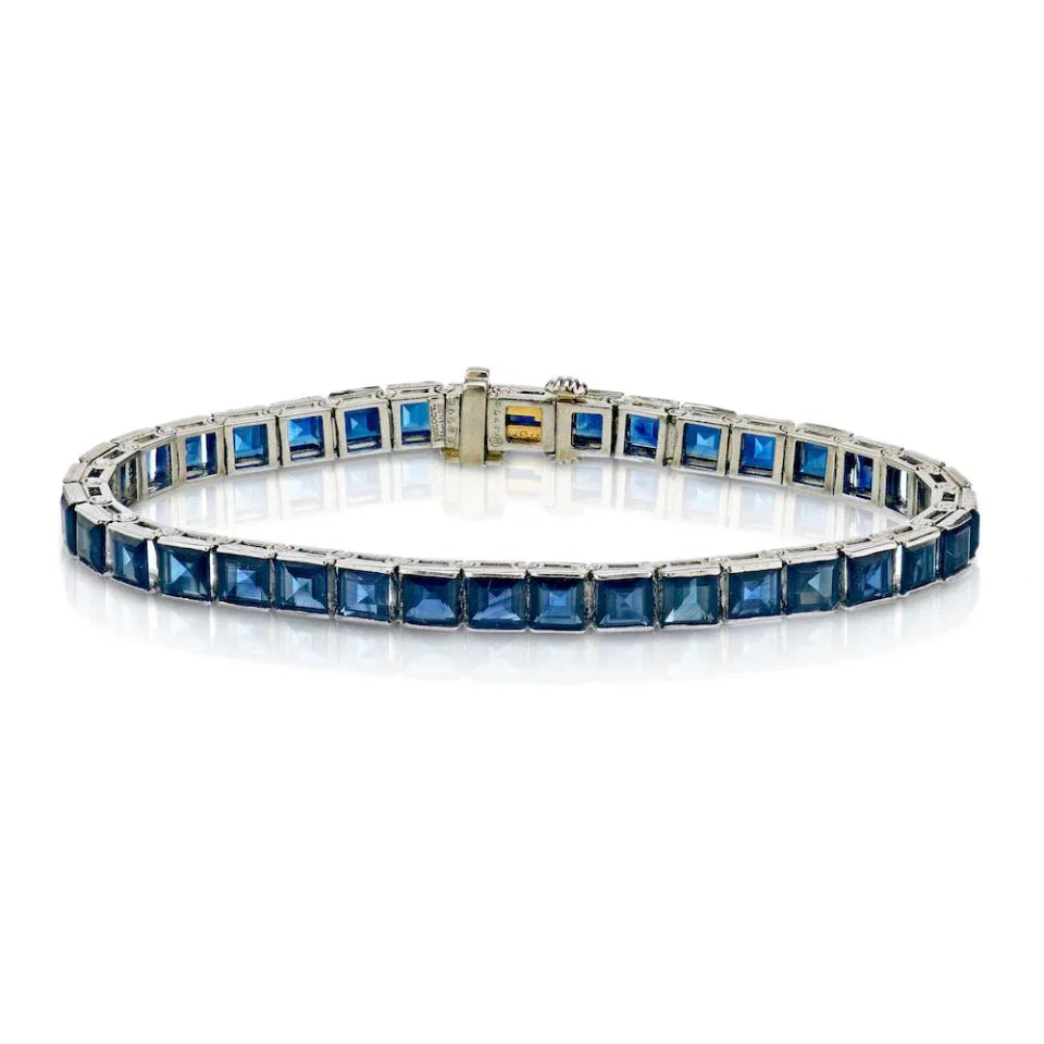 Oscar Heyman Art Deco Platinum Square Sapphires Tennis Bracelet - The Back Vault