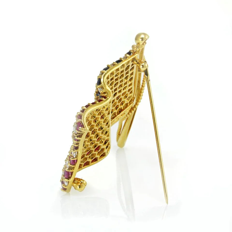 Tiffany & Co. 18K Yellow Gold American Flag with Diamonds Rubies & Sapphires Brooch - The Back Vault