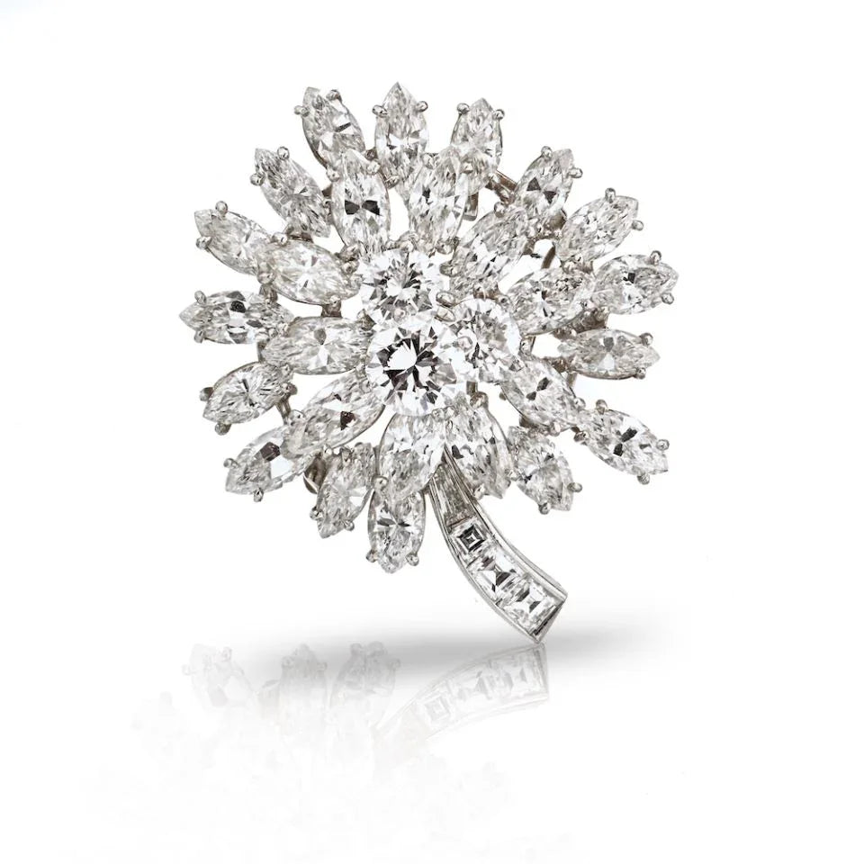 Oscar Heyman Circa 1960's Platinum 15 carat Diamond Flower Brooch - The Back Vault