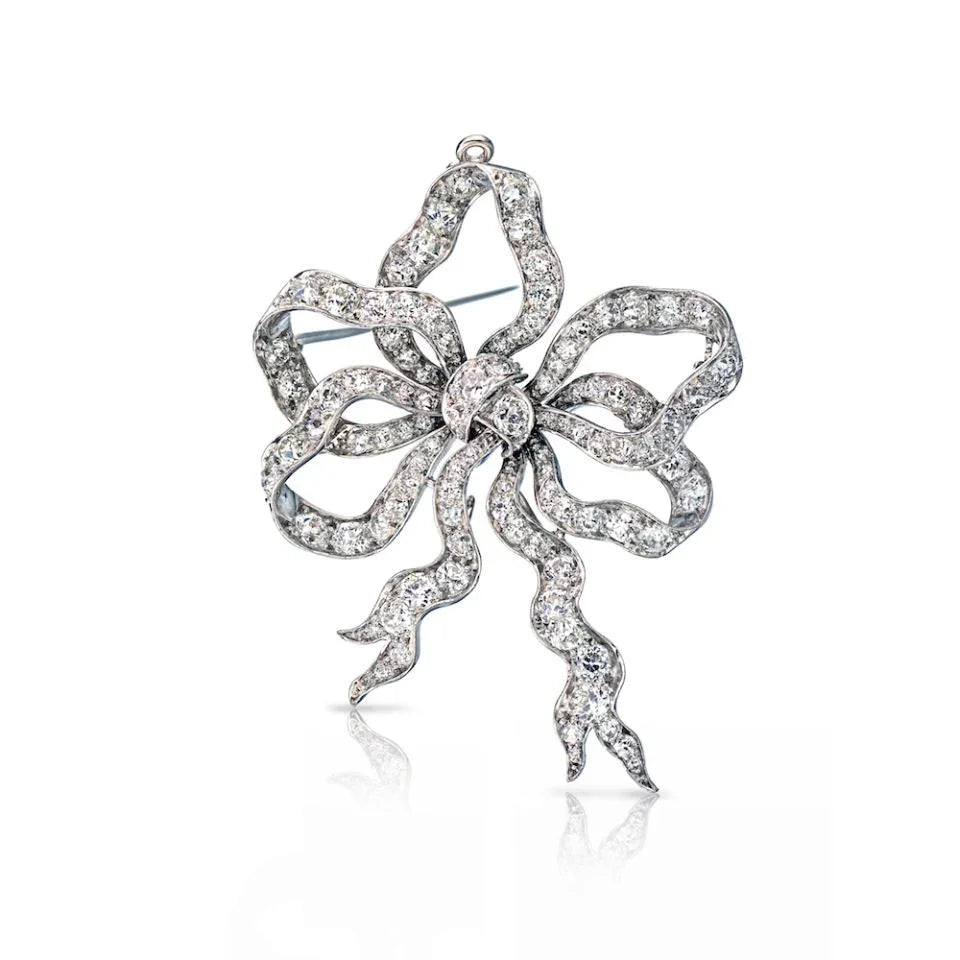 Schumann & Sons Platinum Diamond Bow Brooch - The Back Vault