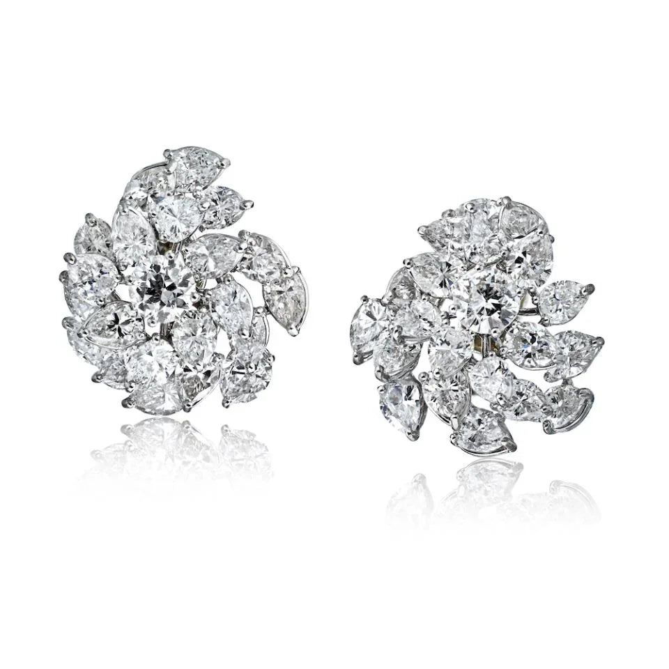 Platinum 17.65 Carat Cluster Diamond Earrings - The Back Vault