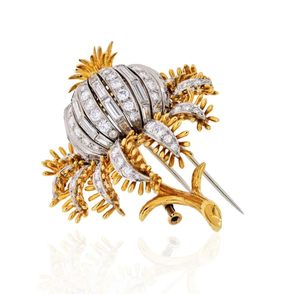 David Webb Flower Platinum & 18K Yellow Gold 7 Carat Diamond Tulip Brooch - The Back Vault