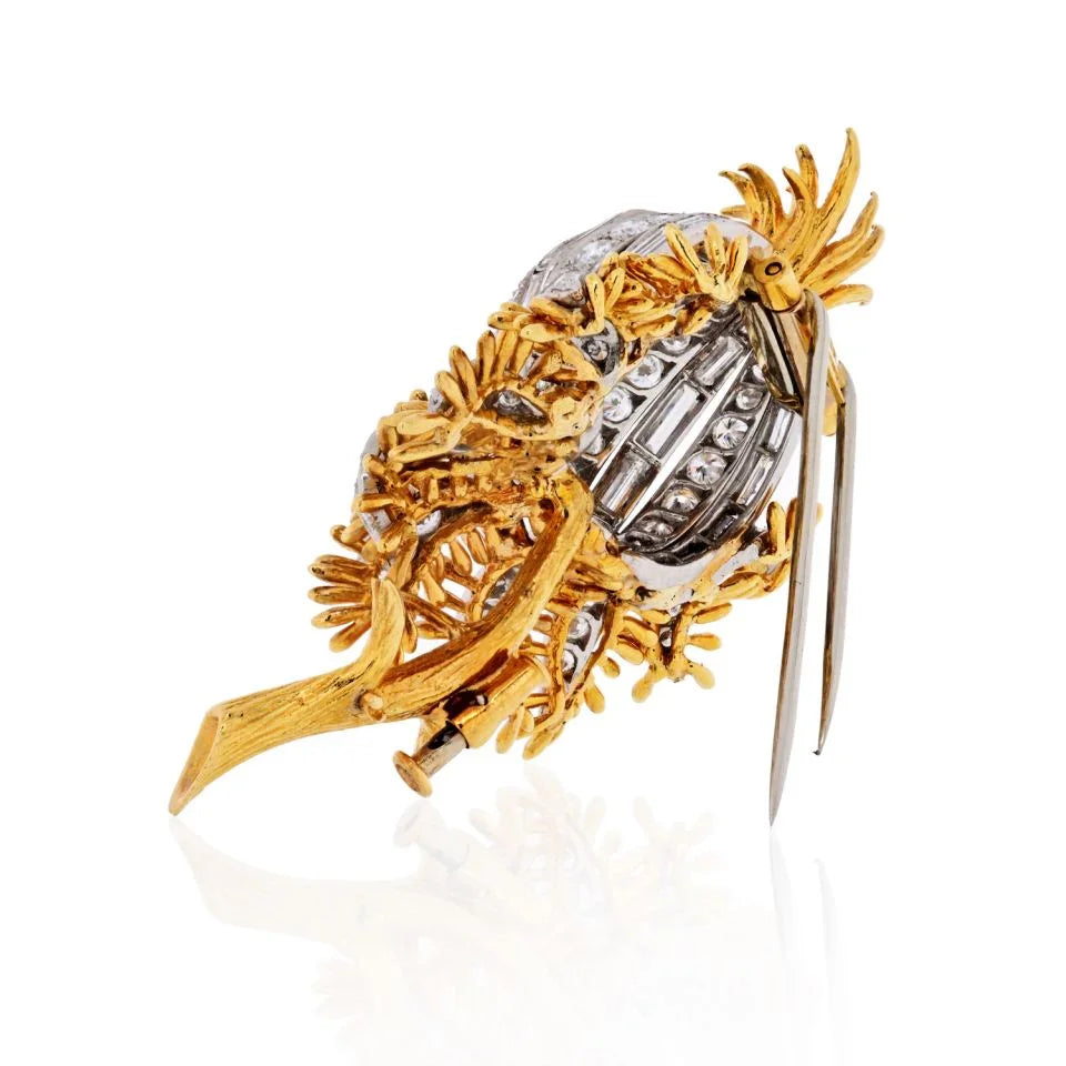 David Webb Flower Platinum & 18K Yellow Gold 7 Carat Diamond Tulip Brooch - The Back Vault