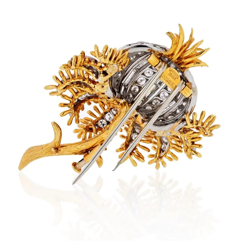 David Webb Flower Platinum & 18K Yellow Gold 7 Carat Diamond Tulip Brooch - The Back Vault