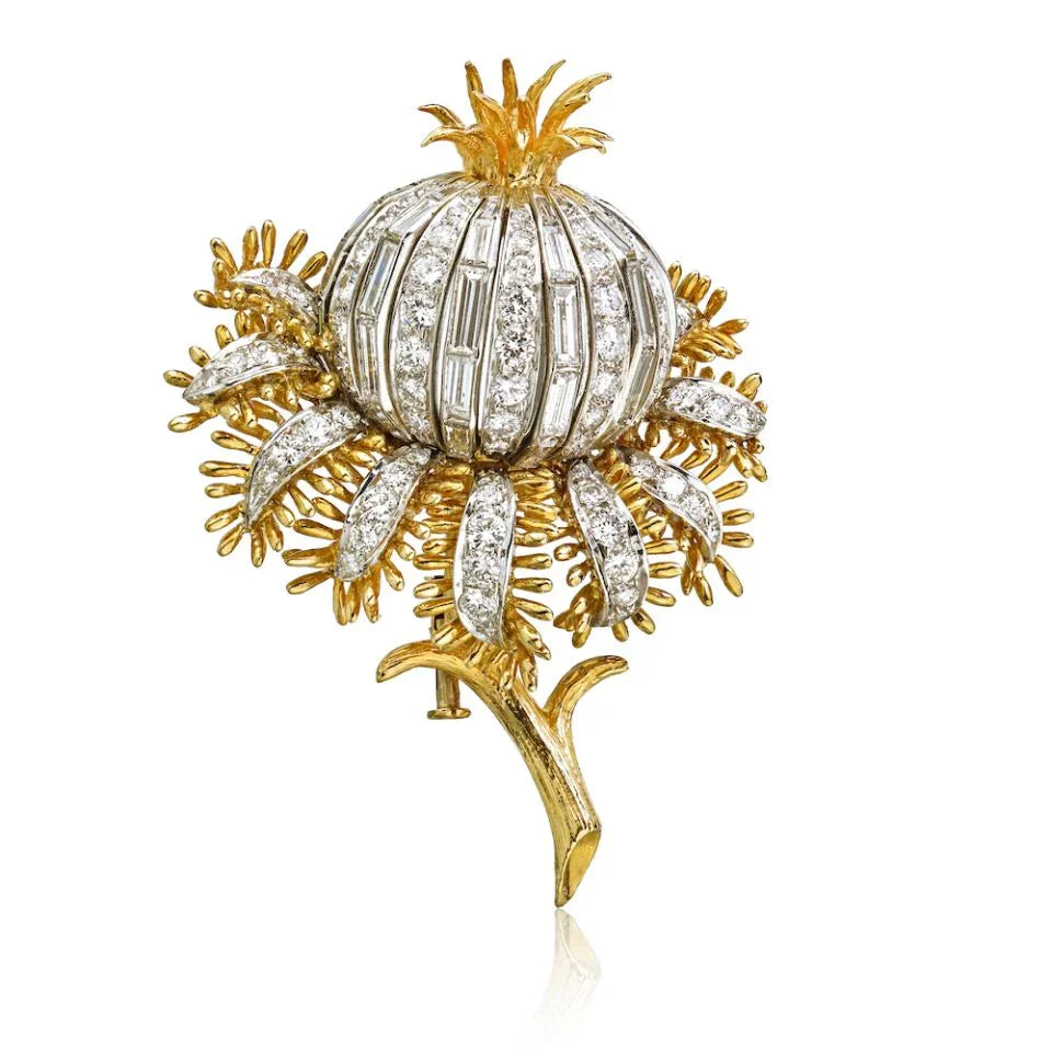 David Webb Flower Platinum & 18K Yellow Gold 7 Carat Diamond Tulip Brooch - The Back Vault