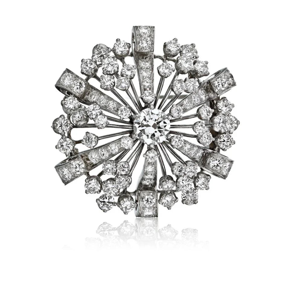 Oscar Heyman Platinum Diamond Flower Snowflake Brooch - The Back Vault