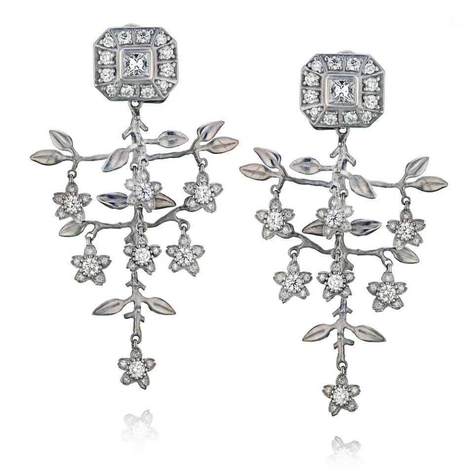Kieselstein Cord 18K White Gold 3 carat Diamond Flower Earrings - The Back Vault