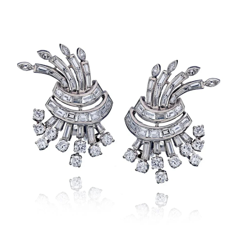 Retro Platinum 9.50 carat Diamond Earrings - The Back Vault