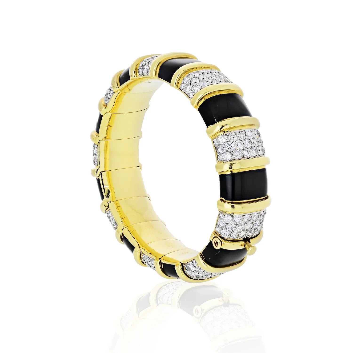 Tiffany & Co. Schlumberger 18K Yellow Gold Black Enamel, Diamond Bracelet - The Back Vault
