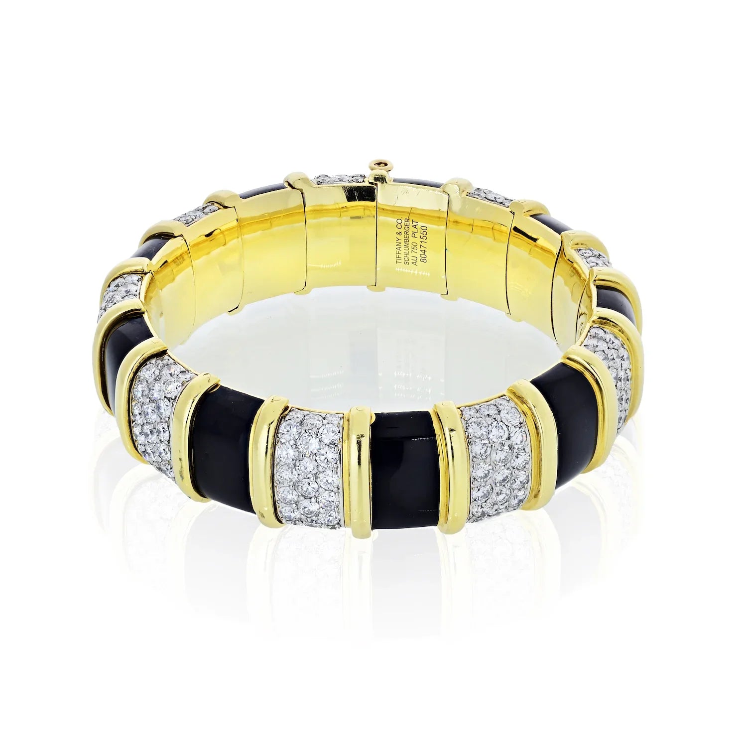 Tiffany & Co. Schlumberger 18K Yellow Gold Black Enamel, Diamond Bracelet - The Back Vault