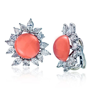 Circa 1960's Platinum 8.00 Carat Diamond And Coral Earrings