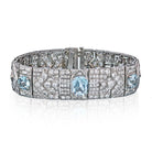 French Art Deco Platinum Aquamarine and Diamond Carpet Bracelet - The Back Vault