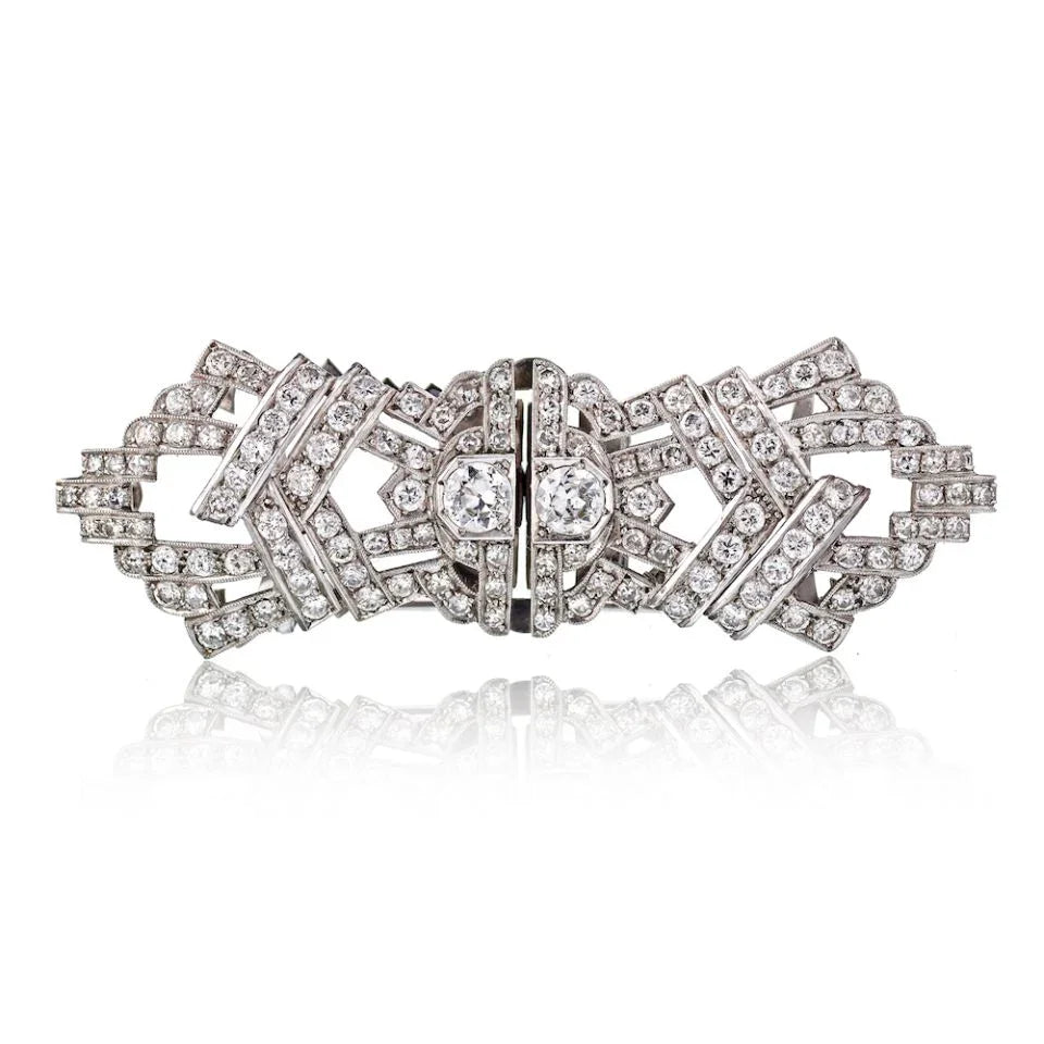 Art Deco Platinum Double Clip Brooch - The Back Vault
