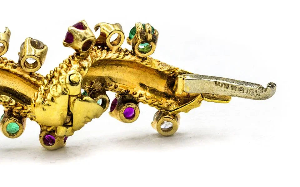 David Webb Circa 1970's Platinum & 18K Yellow Gold Multicolor Sapphire,Emerald & Diamonds Bracelet - The Back Vault