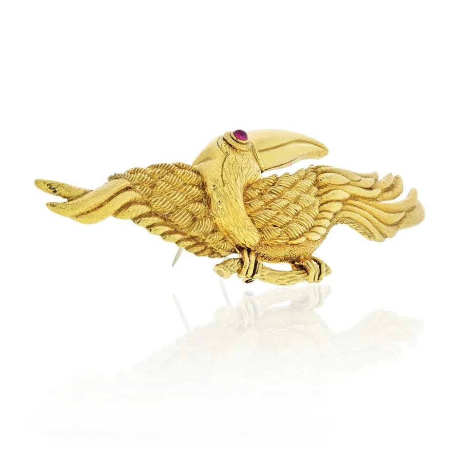 David Webb Toucan 18K Yellow Gold Big Bird Brooch - The Back Vault