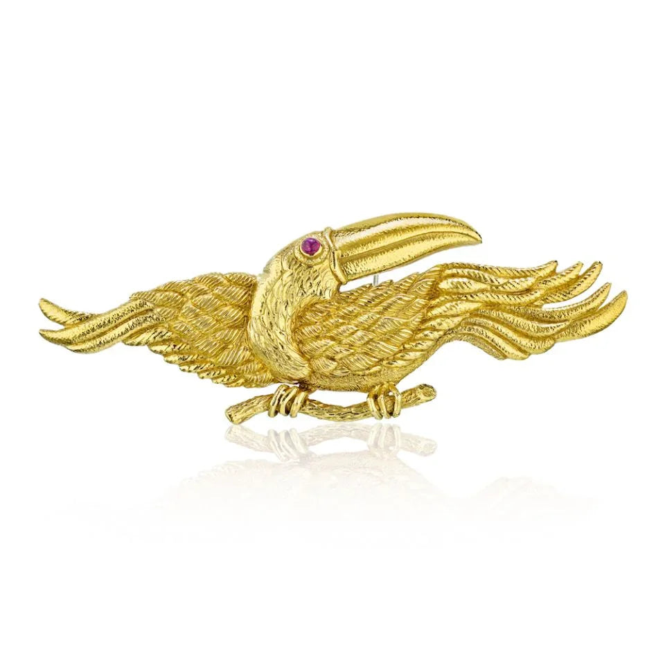 David Webb Toucan 18K Yellow Gold Big Bird Brooch - The Back Vault