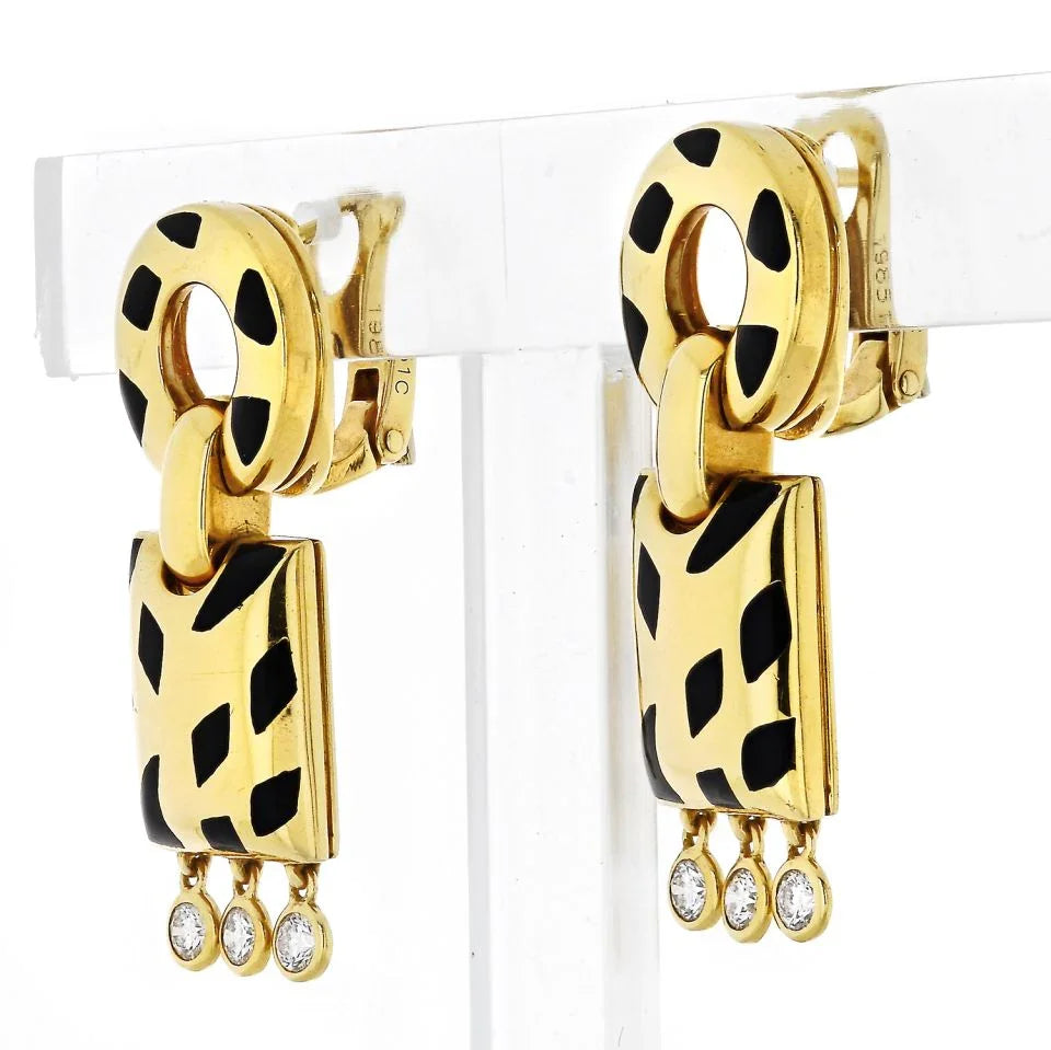 Cartier Panthere 18K Yellow Gold de Cartier Enamel and Diamond Earrings - The Back Vault