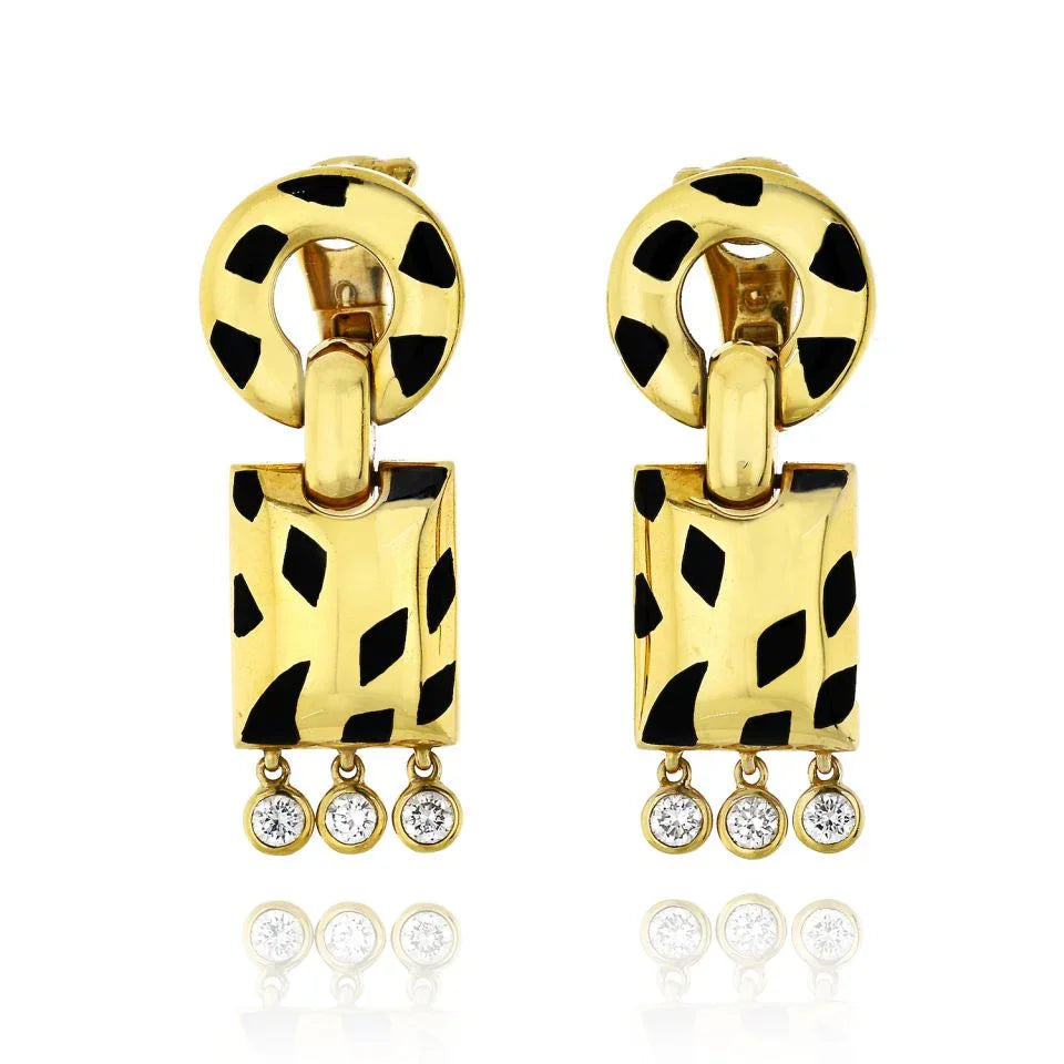 Cartier Panthere 18K Yellow Gold de Cartier Enamel and Diamond Earrings - The Back Vault