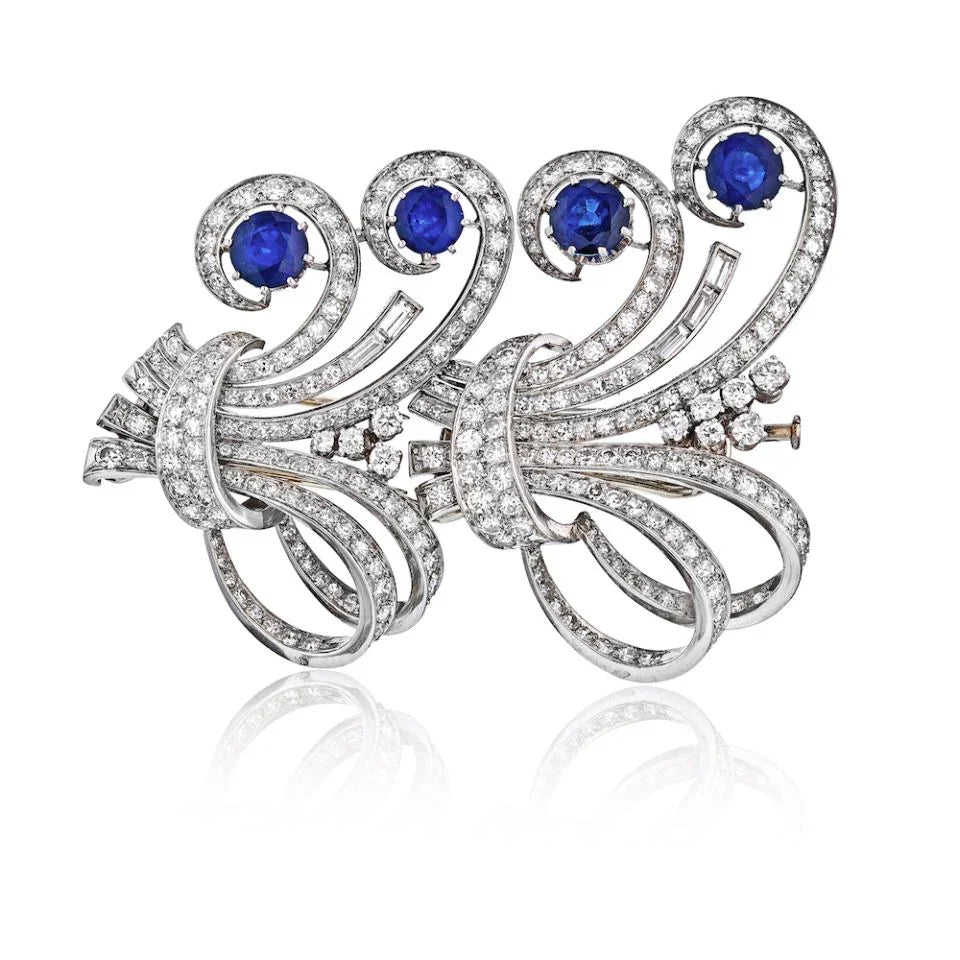 Art Deco Platinum 1930's French Sapphire & Diamond Brooch - The Back Vault