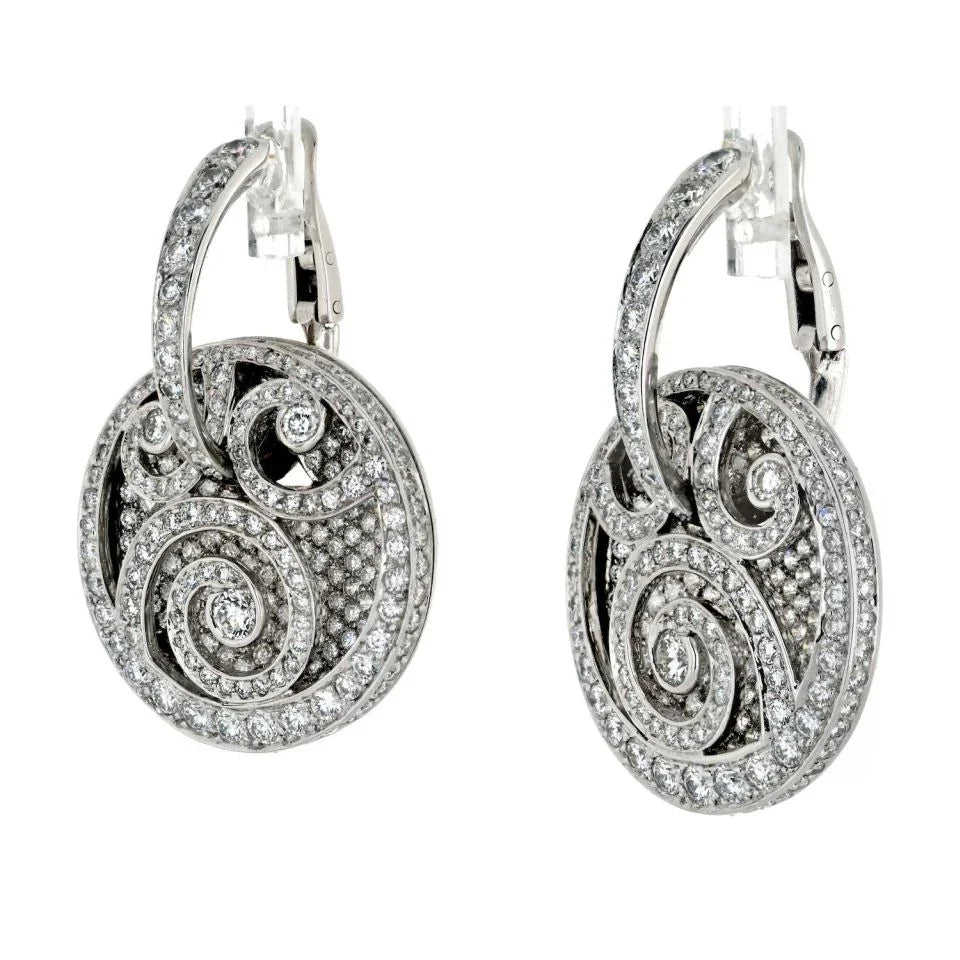 Graff 18K White Gold Medallion Shape Diamond Pave Earrings - The Back Vault