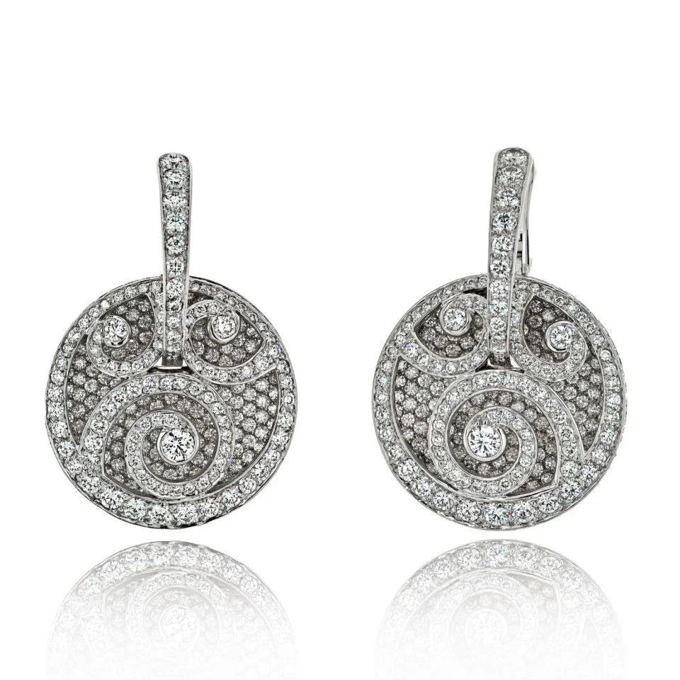 Graff 18K White Gold Medallion Shape Diamond Pave Earrings - The Back Vault