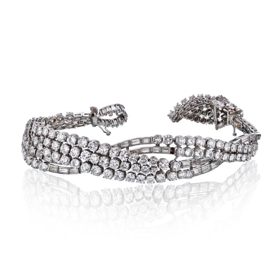 Circa 1950's Platinum 30 Carat Round Diamond Tassel Bracelet - The Back Vault