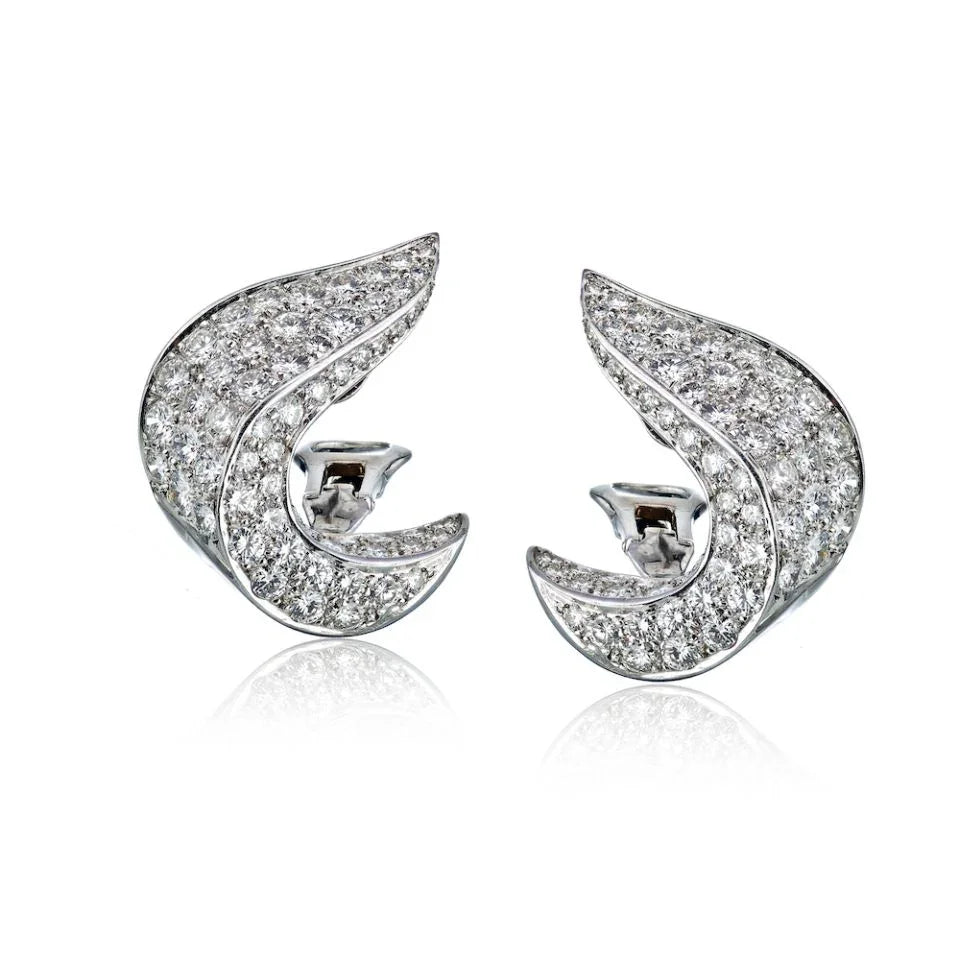 Jean Vitau Circa 1970's Platinum 9.50 carat Diamond Clip-On Earrings - The Back Vault