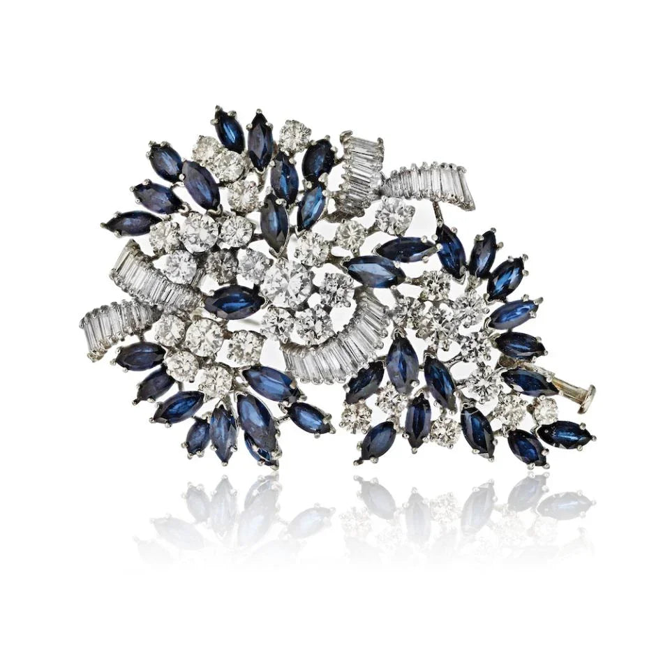 18K White Gold Sapphire And Diamond Convertable Necklace Jewelry Set - The Back Vault