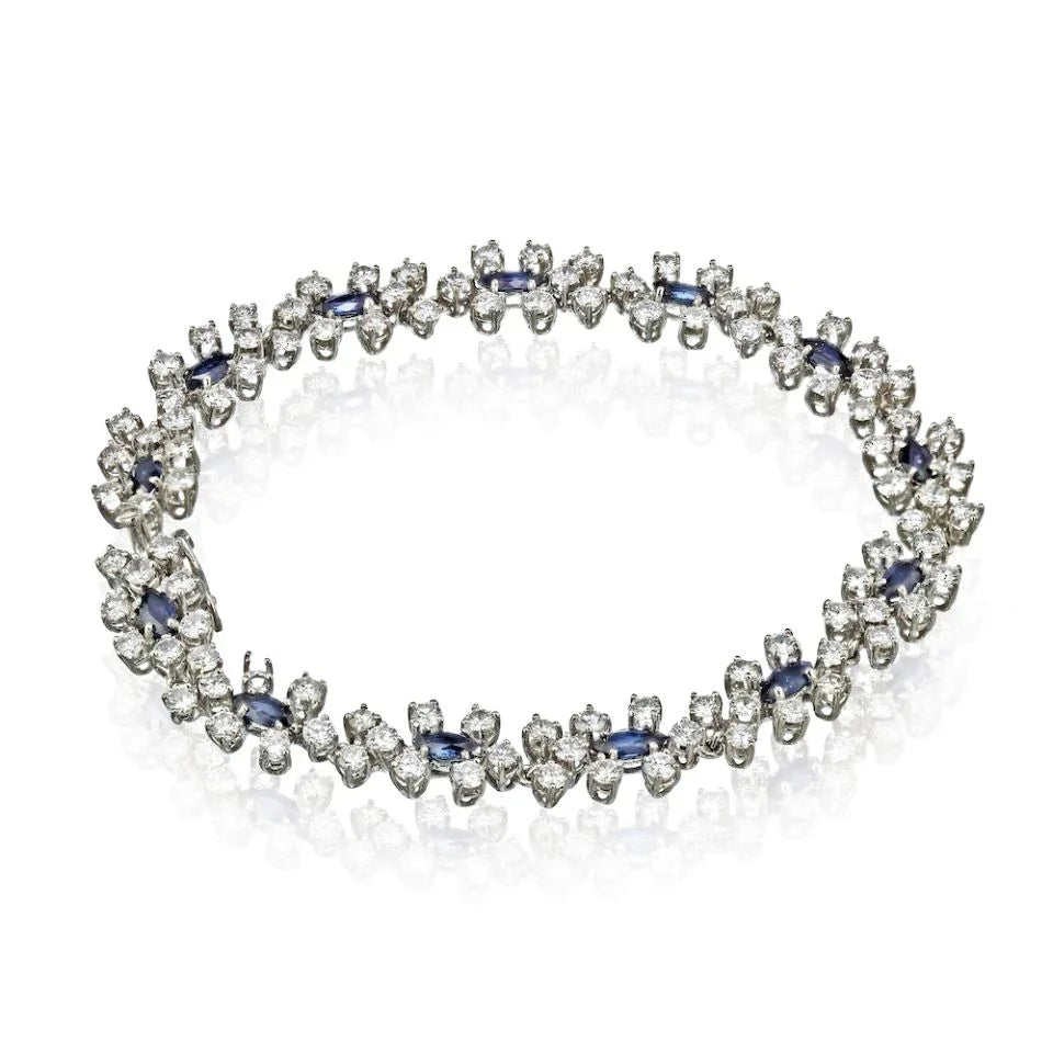 18K White Gold Sapphire And Diamond Convertable Necklace Jewelry Set - The Back Vault