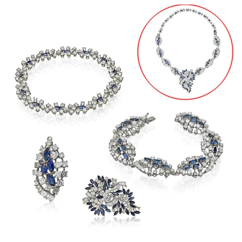 18K White Gold Sapphire And Diamond Convertable Necklace Jewelry Set - The Back Vault